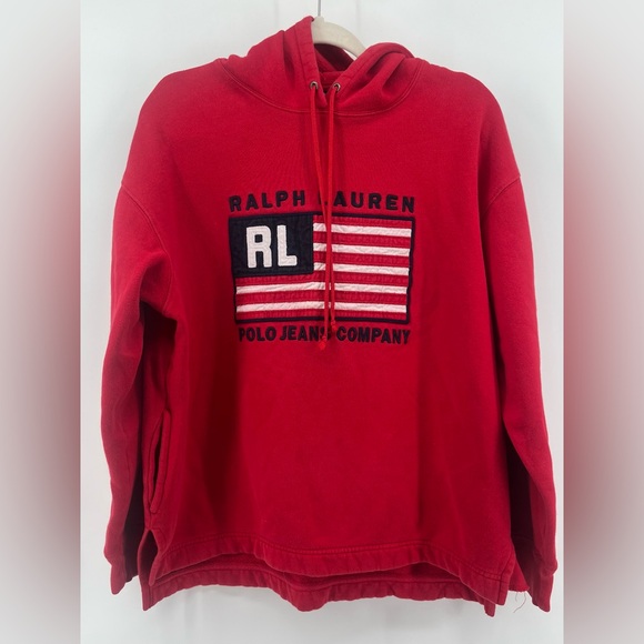 Vintage Polo Jeans Co. Ralph Lauren Hoodie American Flag Women’s Size M/L - Picture 1 of 5